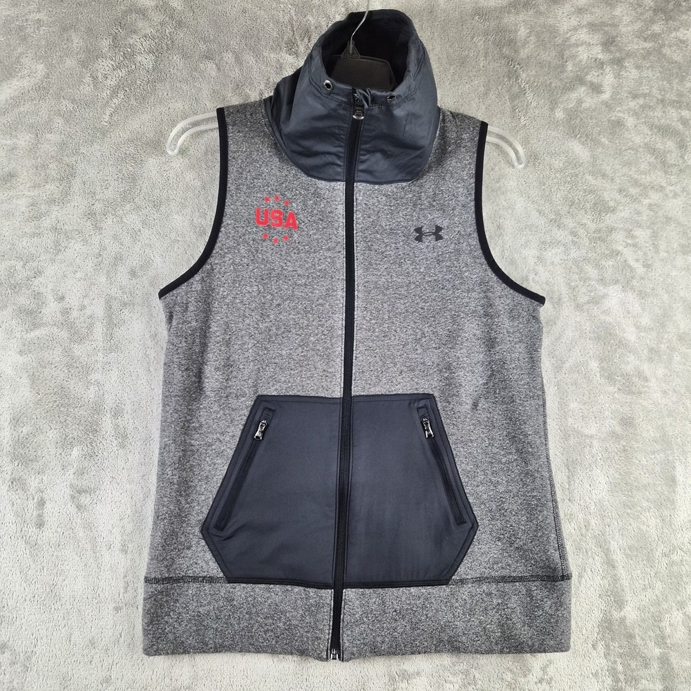 Under Armour ColdGear Fleece Vest Womens Small USA Olympic Team Gray Full Zip